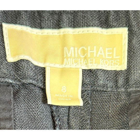 Michael Kors Womens Navy Blue 100% Linen Wide Leg Pleated Trousers Size 8 - Picture 3 of 4